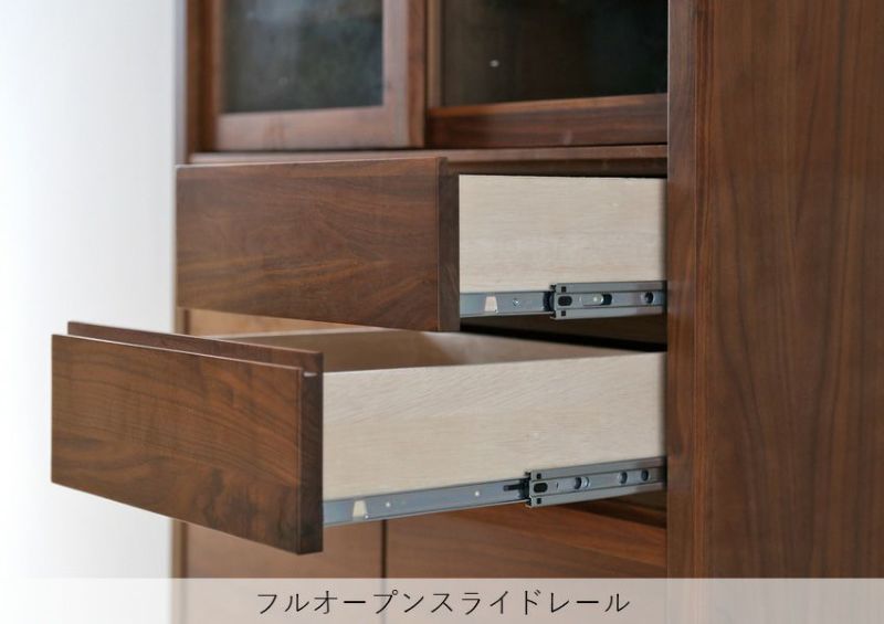 美品 幅115 高級 天然木 食器棚 トレー付き 幅115 高級 天然木 食器棚
