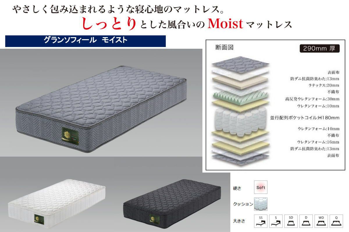 グランソフィールモイストポケットコイルマットレス(やわめ)