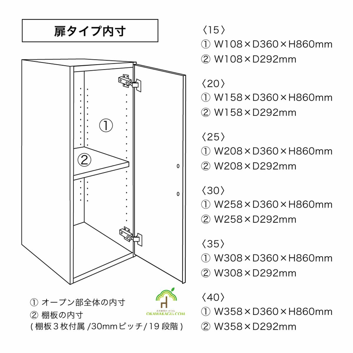 チェイス 隙間収納（組み合わせ自由）幅15センチ、幅20センチ、幅25センチ、幅30センチ、幅35センチ、幅40センチは、オフィスでも活躍できます。